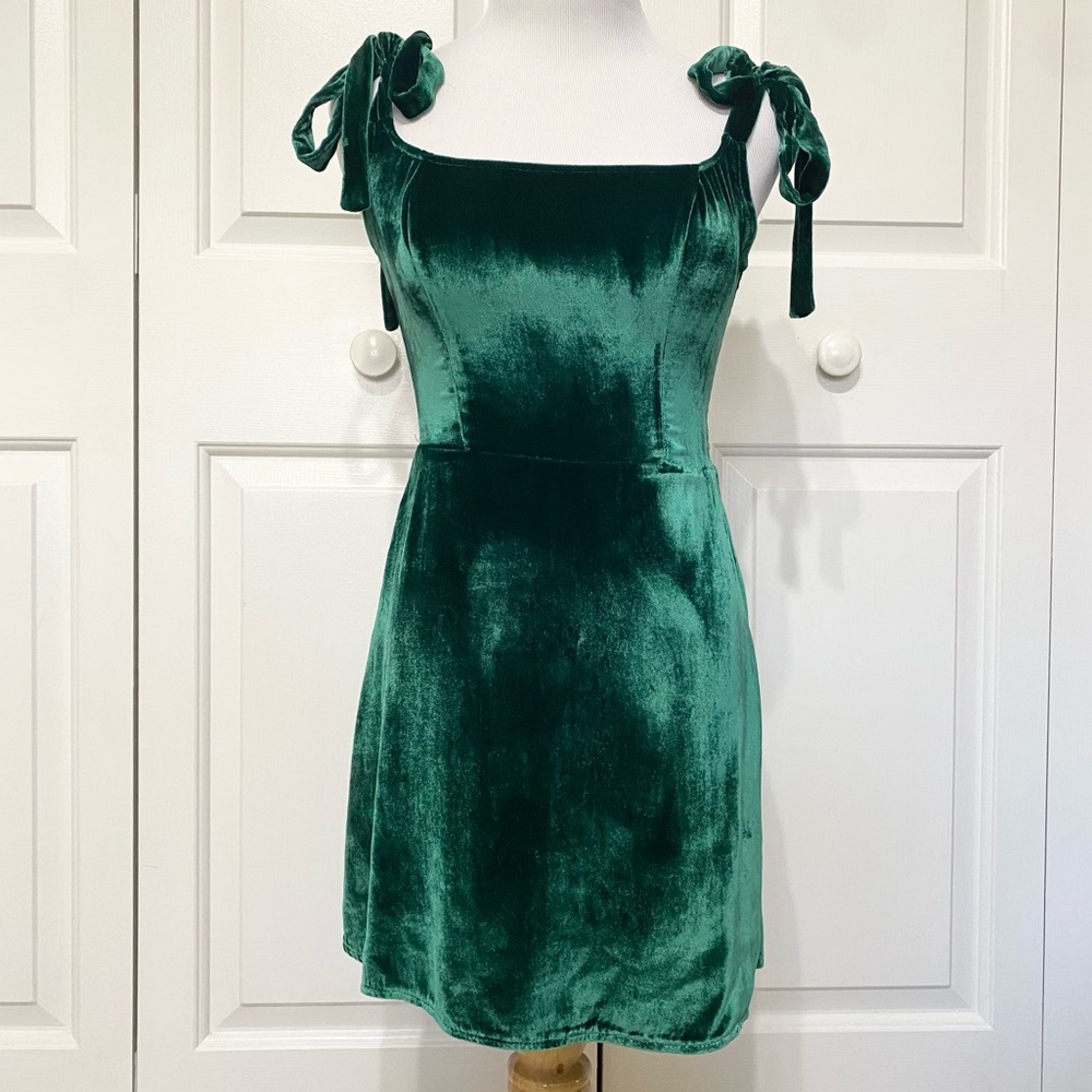 Reformation Minna Velvet Dress Emerald Green